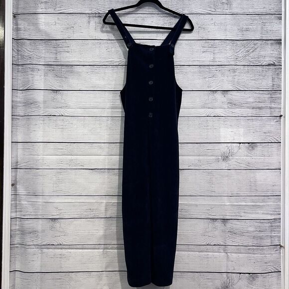 Madewell Texture & Thread Velour Corduroy Overalls Navy Size Small Oversized Fit - Picture 2 of 10